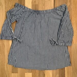 𝅺active USA Scoop-neck/Off-the-shoulder Blue/White Striped Shirt Women’s M